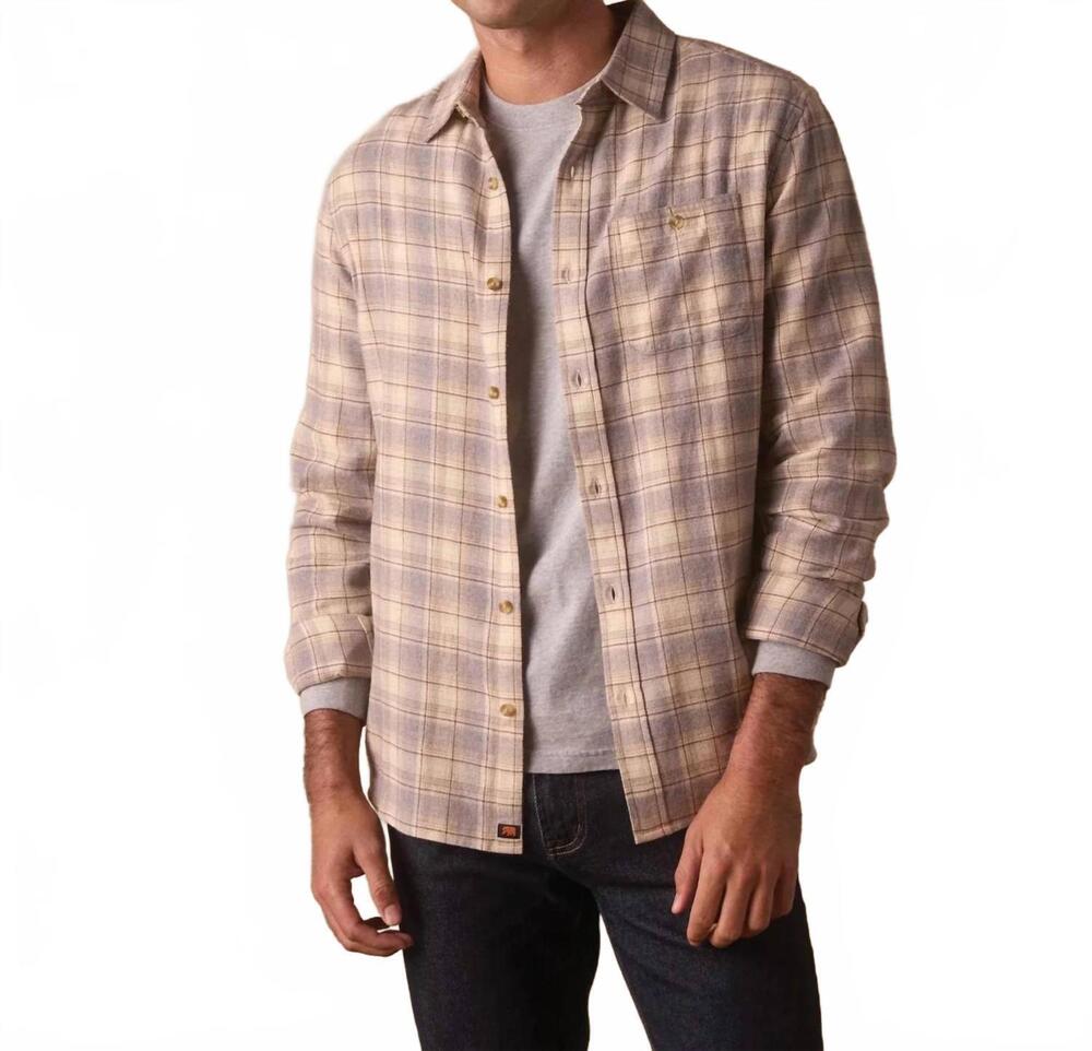 NEW THE NORMAL BRAND hudson double brushed flannel shirt in cream plaid
